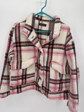 Bagatelle Plaid Shacket Jacket in Cream, Lavendar & Black